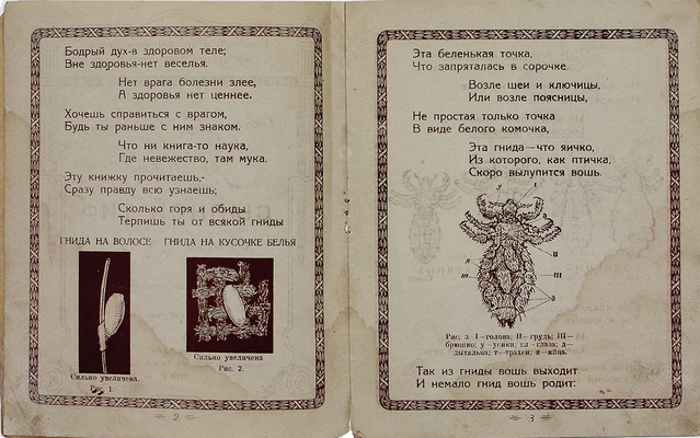 Фрид С.М. Сыпной тиф. Народная лекция [в стихах]. С 9 рис. [Екатеринбург?]: Изд. Екатеринбургского губ. отдела здравоохранения, 1919.